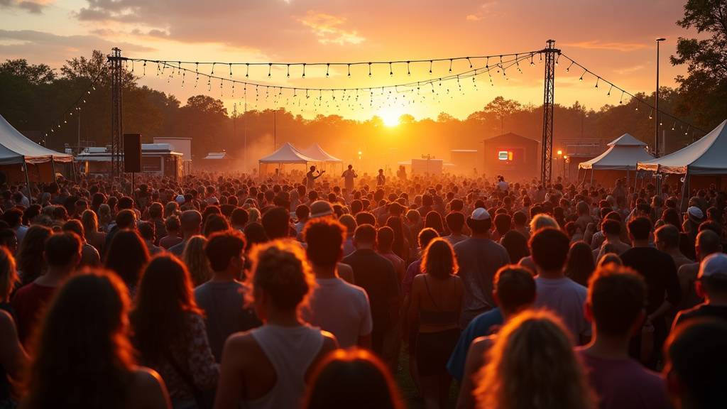 Scène de concert en plein air dans un parc verdoyant